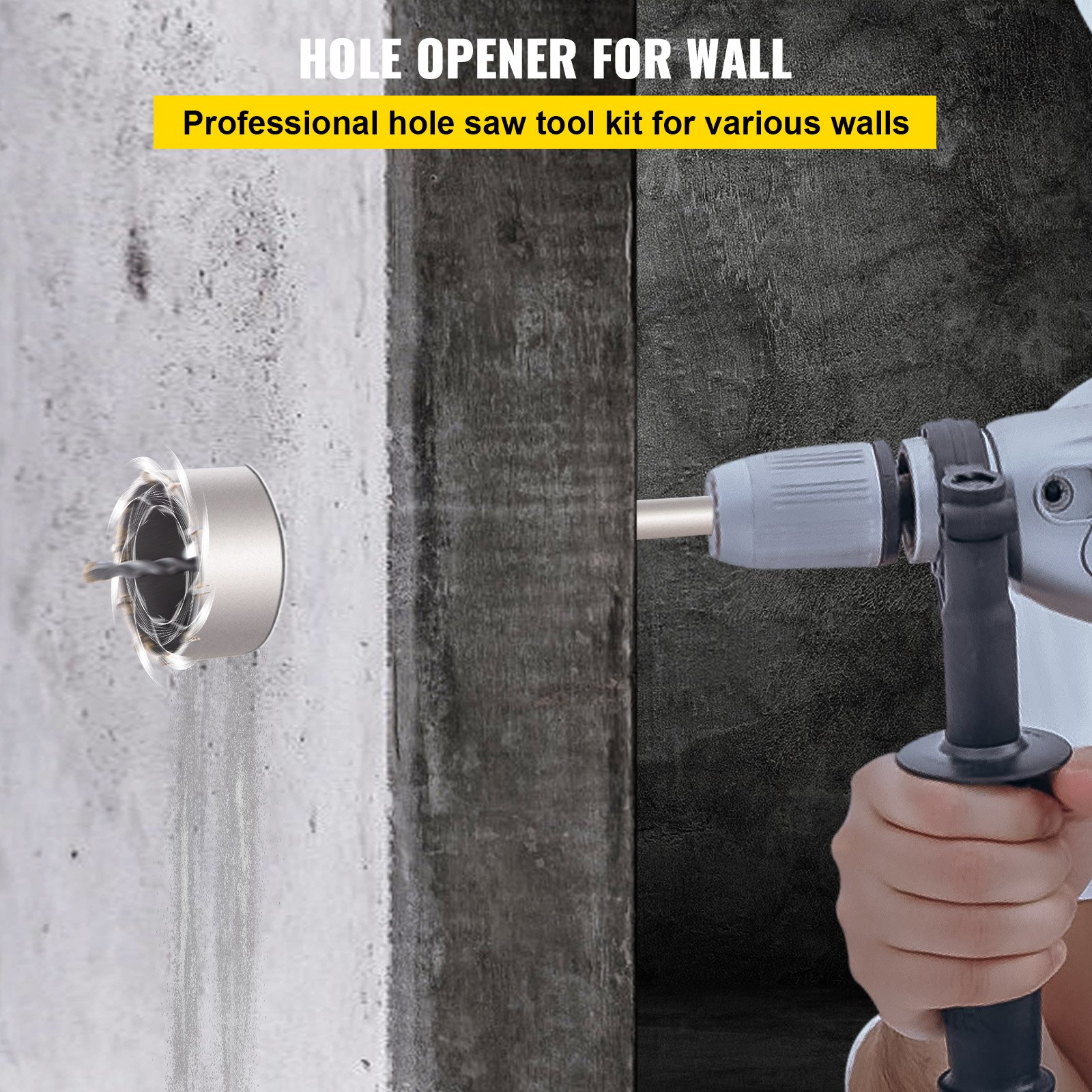 VEVOR Concrete Hole Saw Kit, 1-2/11\", 1-3/5\", 2-9/16\", 3-5/32\", 3-15/16\" Drill Bit Set SDS Plus & SDS MAX Shank Wall Hole Cutter with a 4-1/3\" Connecting Rod for Concrete, Cement, Stone Wall, Ma