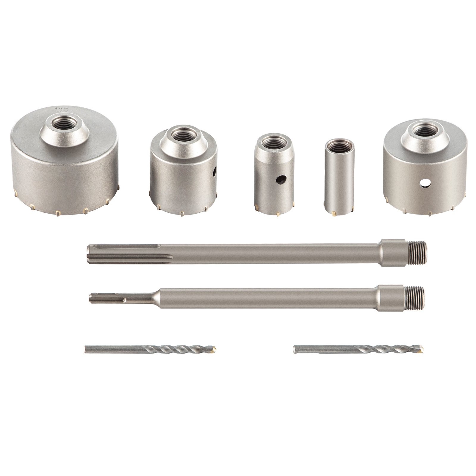 VEVOR Concrete Hole Saw Kit, 1-2/11\", 1-3/5\", 2-9/16\", 3-5/32\", 3-15/16\" Drill Bit Set SDS Plus & SDS MAX Shank Wall Hole Cutter with a 4-1/3\" Connecting Rod for Concrete, Cement, Stone Wall, Ma