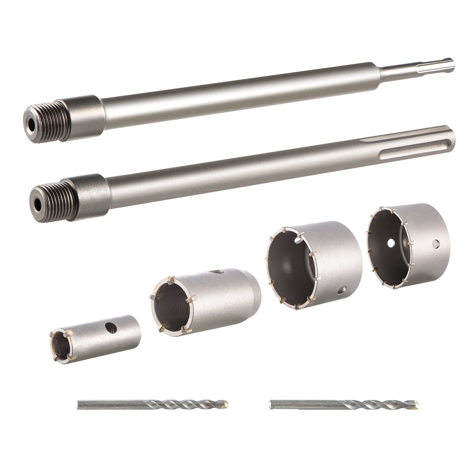 VEVOR Concrete Hole Saw Kit, 1-2/11\", 1-3/5\", 2-9/16\", 3-5/32\", 3-15/16\" Drill Bit Set SDS Plus & SDS MAX Shank Wall Hole Cutter with a 4-1/3\" Connecting Rod for Concrete, Cement, Stone Wall, Ma