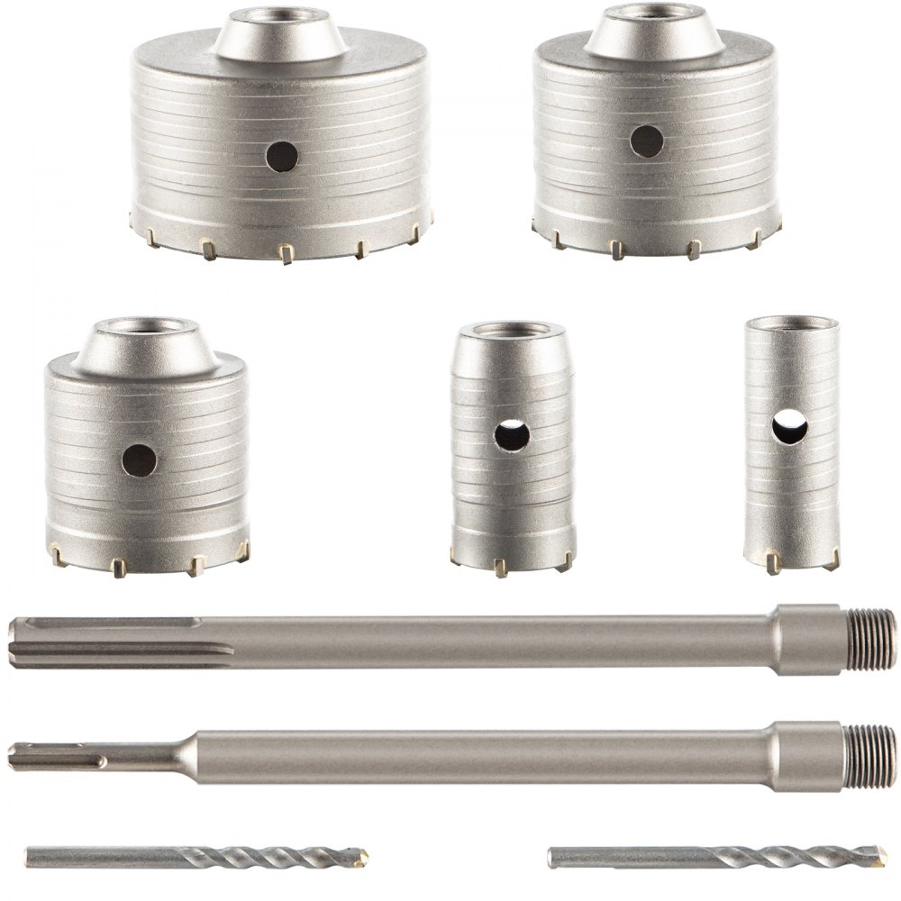 VEVOR Concrete Hole Saw Kit, 1-2/11\", 1-3/5\", 2-9/16\", 3-5/32\", 3-15/16\" Drill Bit Set SDS Plus & SDS MAX Shank Wall Hole Cutter with a 4-1/3\" Connecting Rod for Concrete, Cement, Stone Wall, Ma