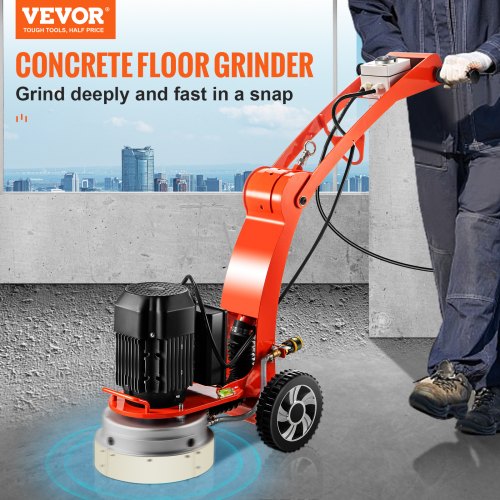 VEVOR Electric Concrete Floor Grinder 10" Walk-Behind Grinder 1.5HP Concrete Floor Polisher, 34"-46" Adjustable Grinding Machine, 1720RPM 1Phase Surfacing Grinder for Granite/Marble/Concrete/Stones
