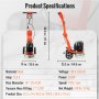 VEVOR Electric Concrete Floor Grinder 10" Walk-Behind Grinder 1.5HP Concrete Floor Polisher, 34"-46" Adjustable Grinding Machine, 1720RPM 1Phase Surfacing Grinder for Granite/Marble/Concrete/Stones