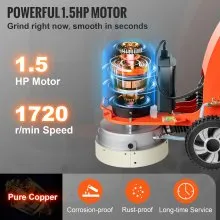 VEVOR Electric Concrete Floor Grinder 10" Walk-Behind Grinder 1.5HP Concrete Floor Polisher, 34"-46" Adjustable Grinding Machine, 1720RPM 1Phase Surfacing Grinder for Granite/Marble/Concrete/Stones