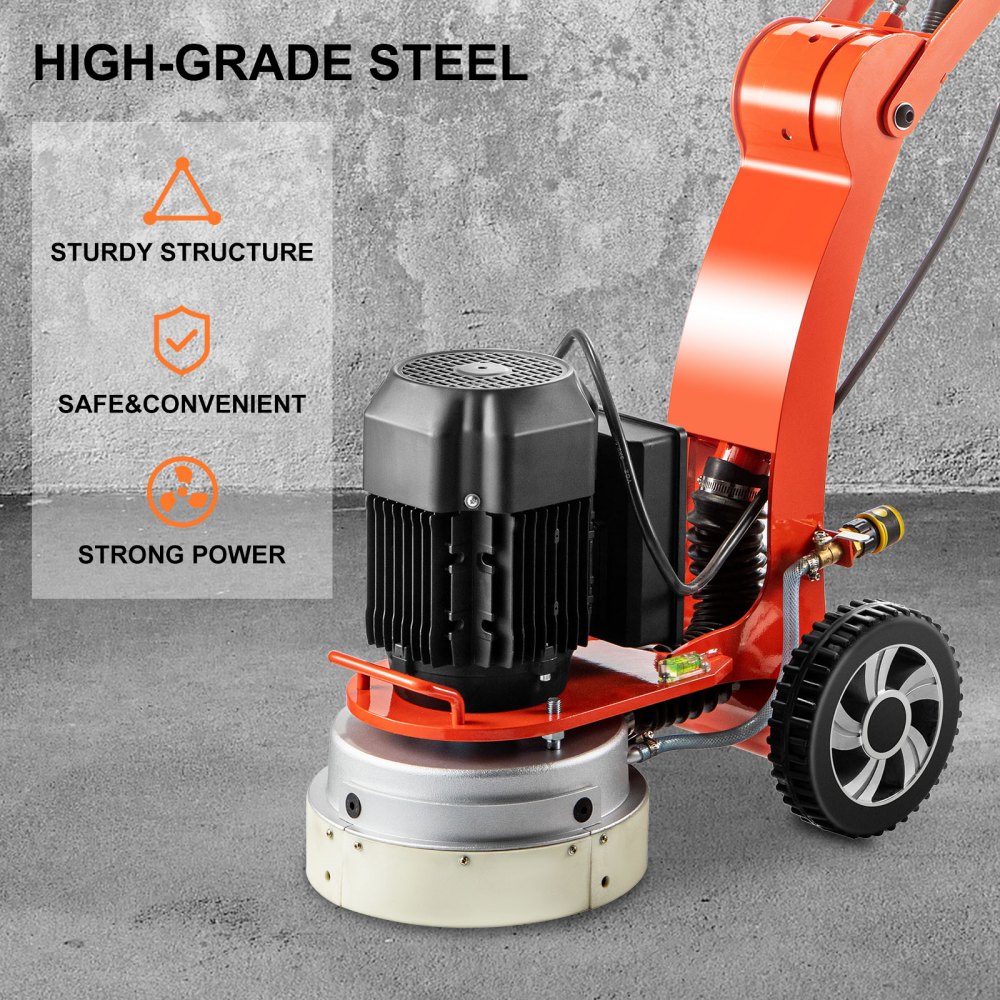 VEVOR Electric Concrete Floor Grinder 25.4CM Walk-Behind Grinder 3.0HP Concrete Floor Polisher 86-117CM Adjustable Grinding Machine, 1730RPM 1Phase Surfacing Grinder for Granite/Marble/Concrete/Stones