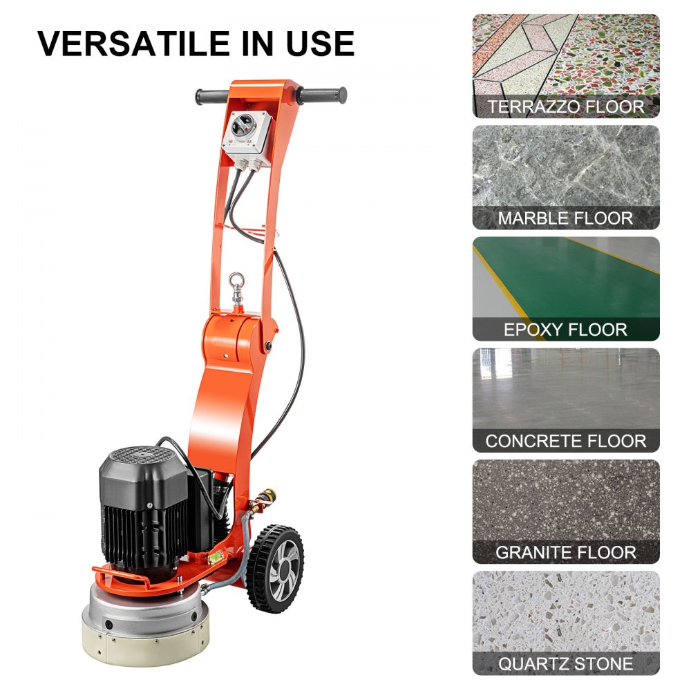 VEVOR Electric Concrete Floor Grinder 25.4CM Walk-Behind Grinder 3.0HP Concrete Floor Polisher 86-117CM Adjustable Grinding Machine, 1730RPM 1Phase Surfacing Grinder for Granite/Marble/Concrete/Stones