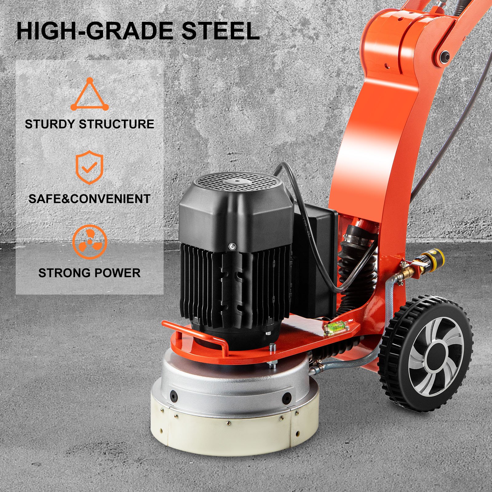 VEVOR Electric Concrete Floor Grinder 25.4CM Walk-Behind Grinder 3.0HP Concrete Floor Polisher 86-117CM Adjustable Grinding Machine, 1730RPM 1Phase Surfacing Grinder for Granite/Marble/Concrete/Stones
