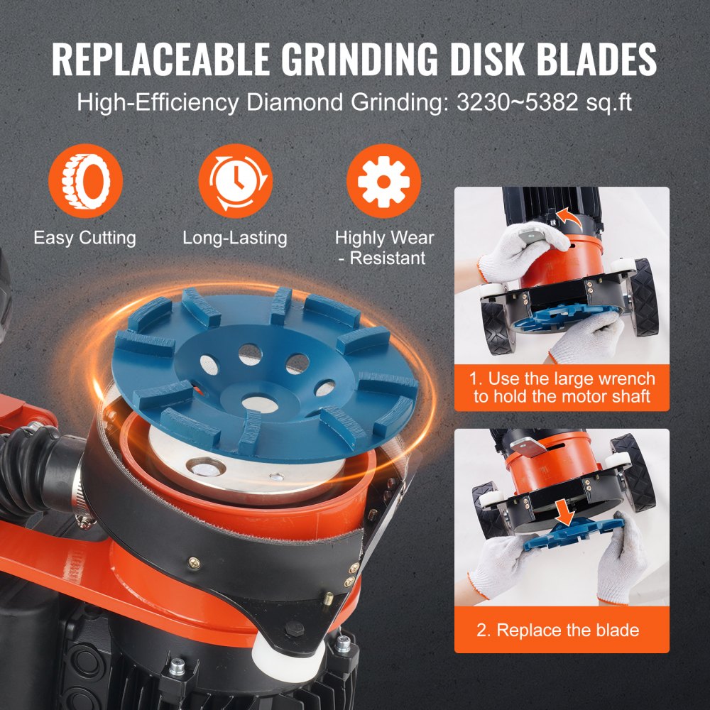 VEVOR Concrete Floor Grinder 7"/17.8 cm Walk-Behind Polisher 2.0HP Adjustable Machine
