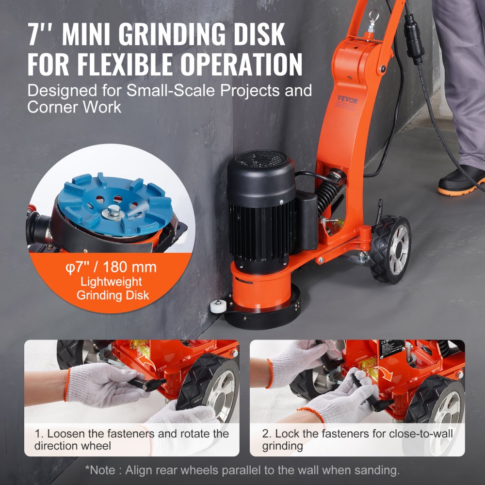 VEVOR Concrete Floor Grinder 7"/17.8 cm Walk-Behind Polisher 2.0HP Adjustable Machine