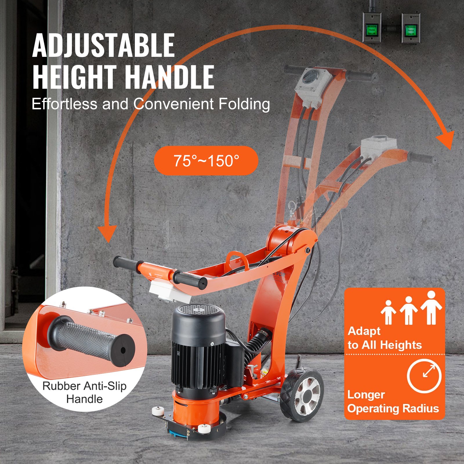 VEVOR Concrete Floor Grinder 7"/17.8 cm Walk-Behind Polisher 2.0HP Adjustable Machine
