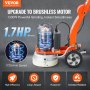 VEVOR electric concrete floor grinder with 1.7hp brushless motor, 1720r/min speed, high efficiency.