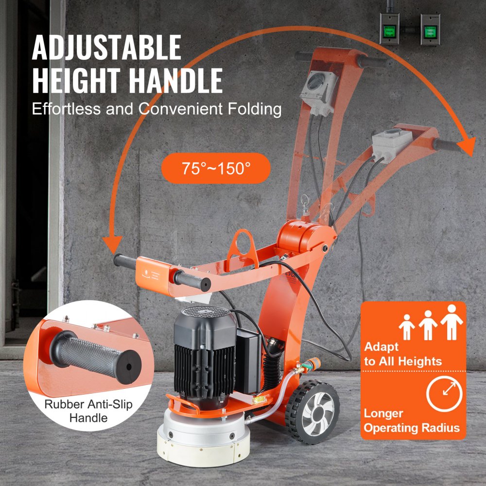 VEVOR Concrete Floor Grinder 10"/25.4 cm Walk-Behind Polisher 3.0HP Adjustable Machine