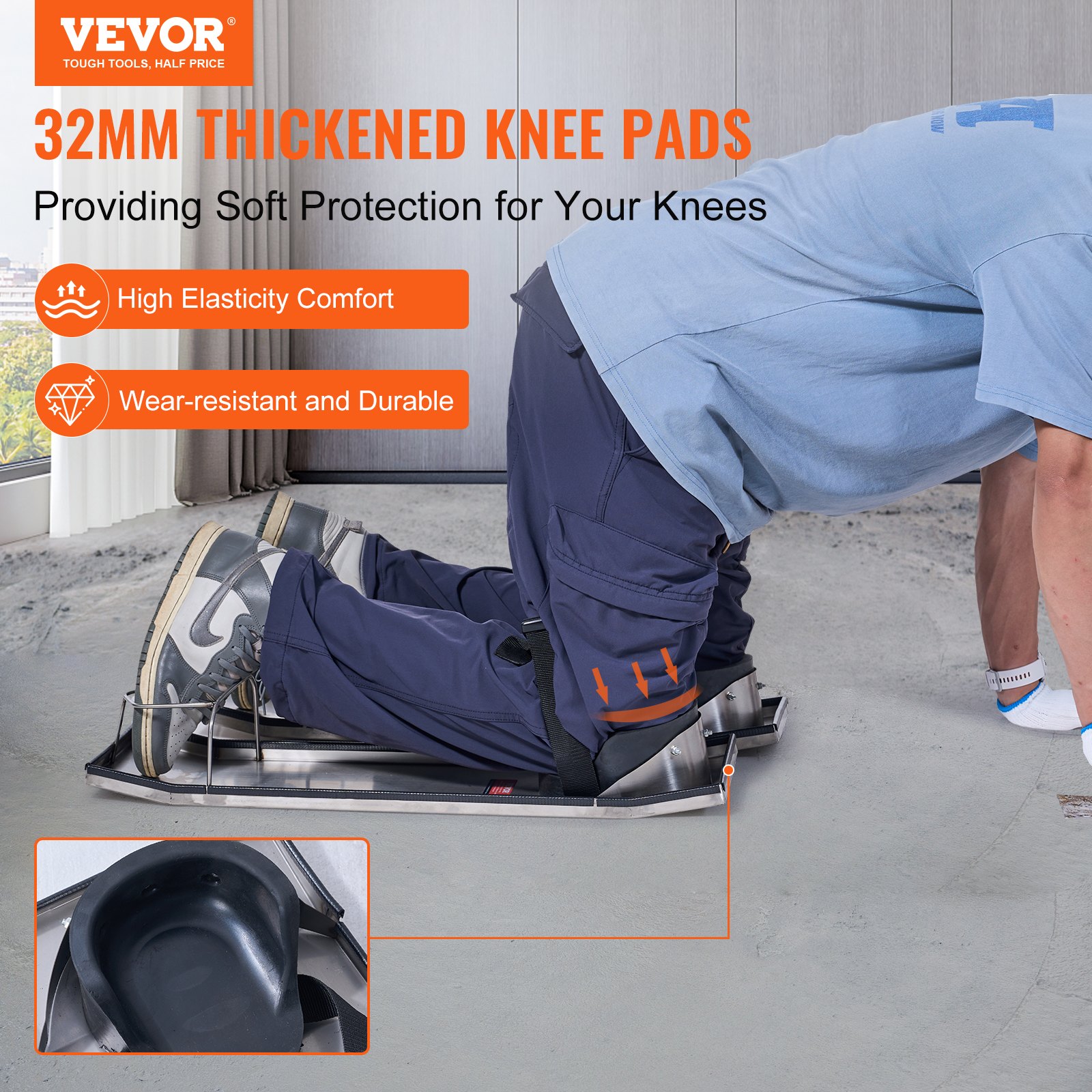VEVOR concrete knee boards with 32mm thickened knee pads for comfort and durability.