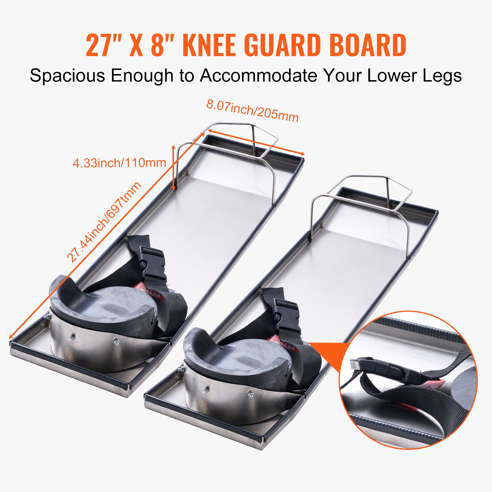VEVOR concrete knee boards with adjustable straps, 27&quot;x8&quot; knee guard.