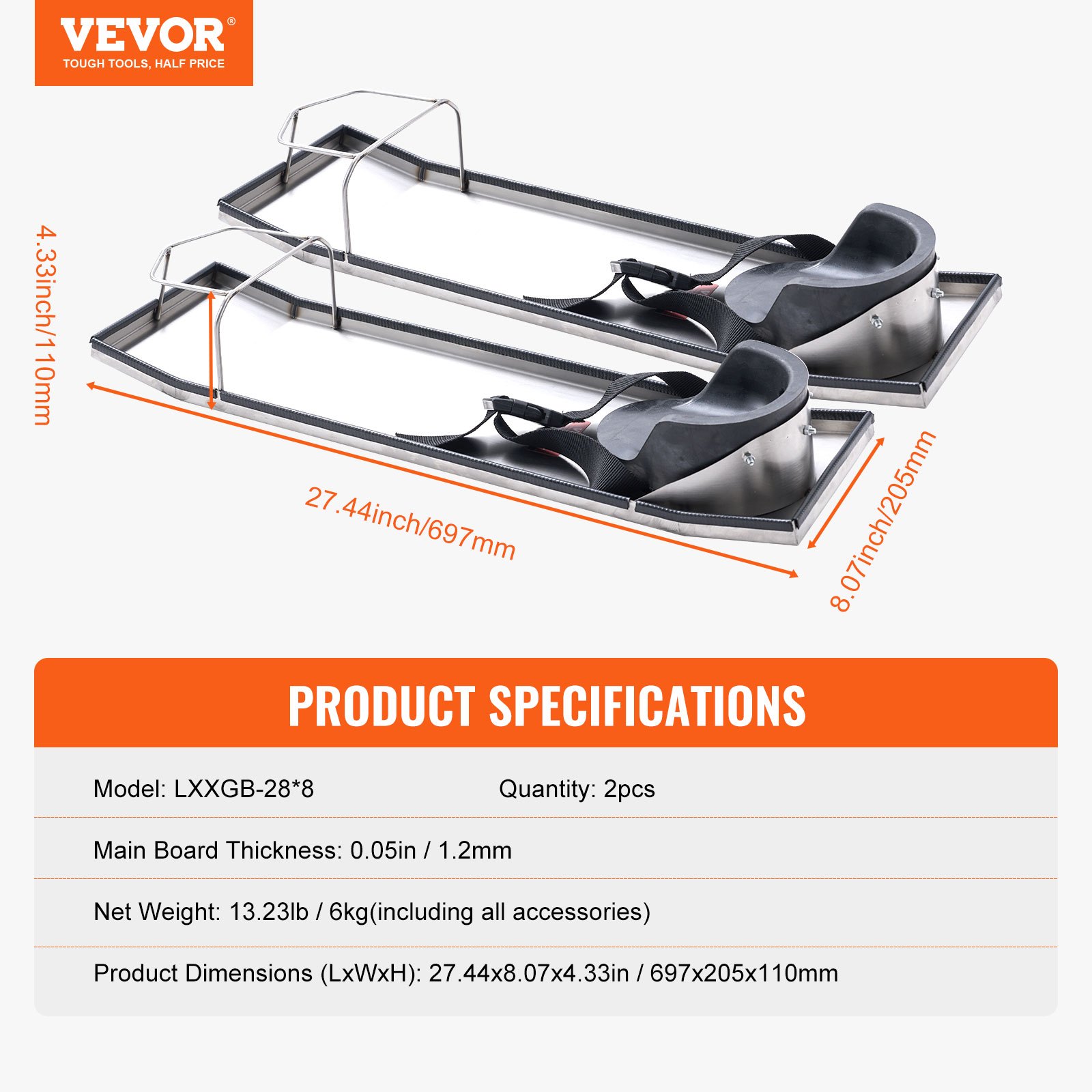 VEVOR concrete knee boards with cushioned knee pads, 27.44x8.07 inches, 2pcs set.