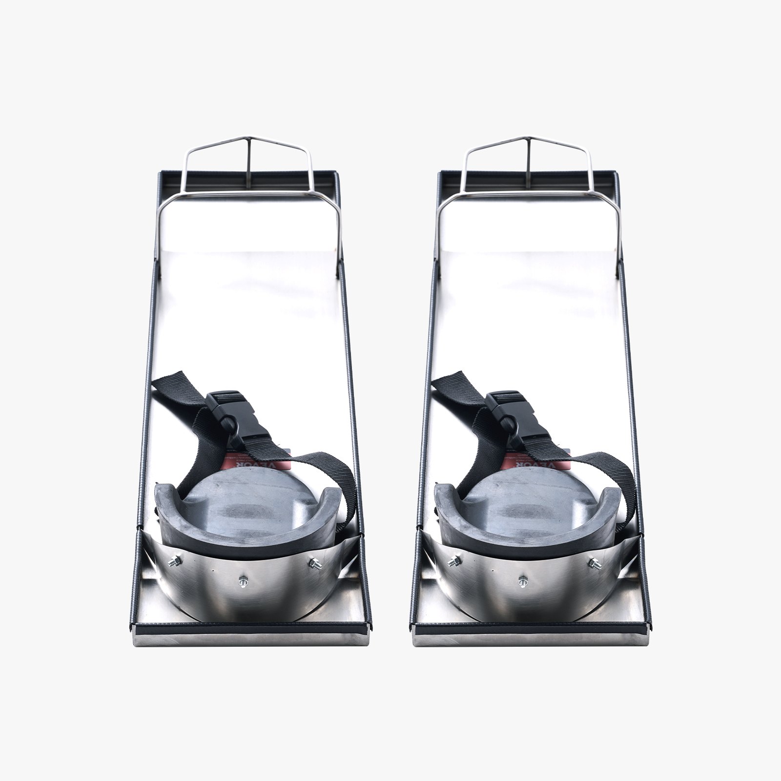 pair of VEVOR concrete knee boards with black adjustable straps on white background.