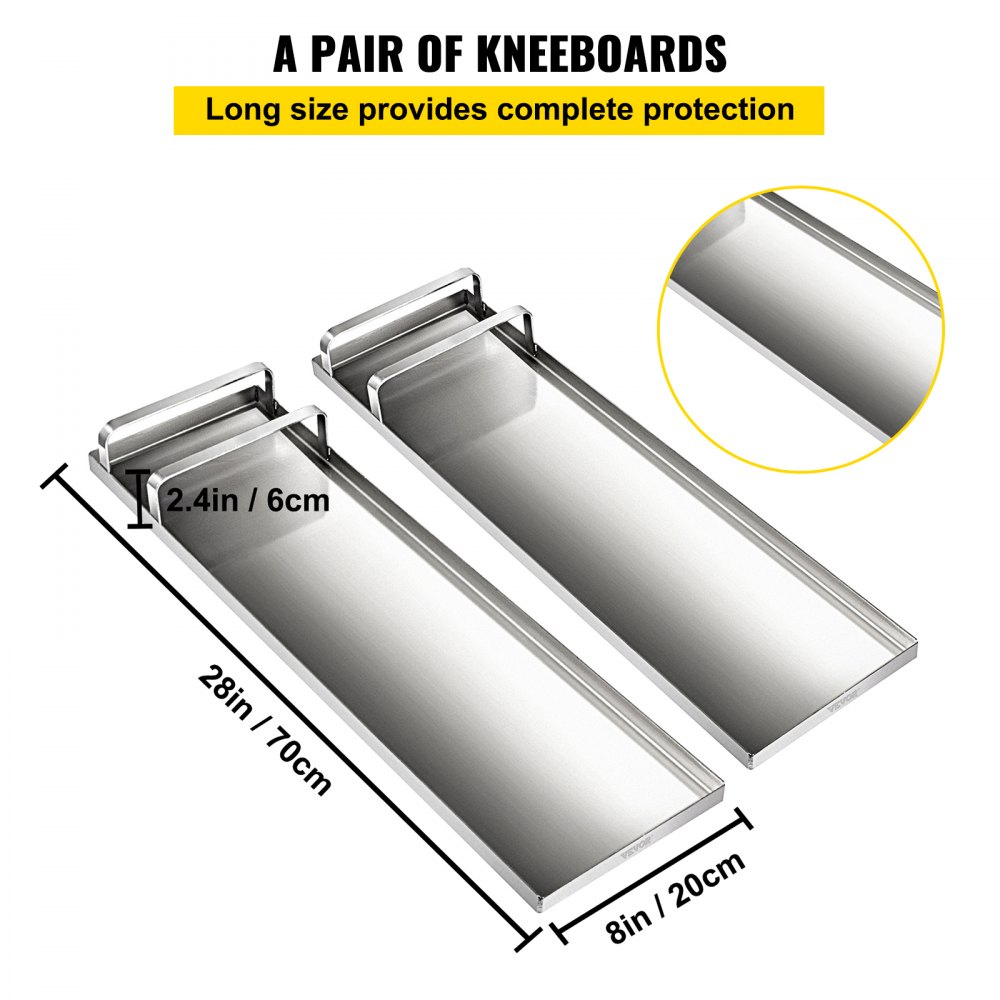 VEVOR Concrete Knee Boards 28” x 8” Slider Knee Boards, Kneeler Board Stainless Steel Kneeboards, Concrete Board Slider Tools, Pair Moving Sliders w/ Rouned Conner, for Cement & Concrete Finishing