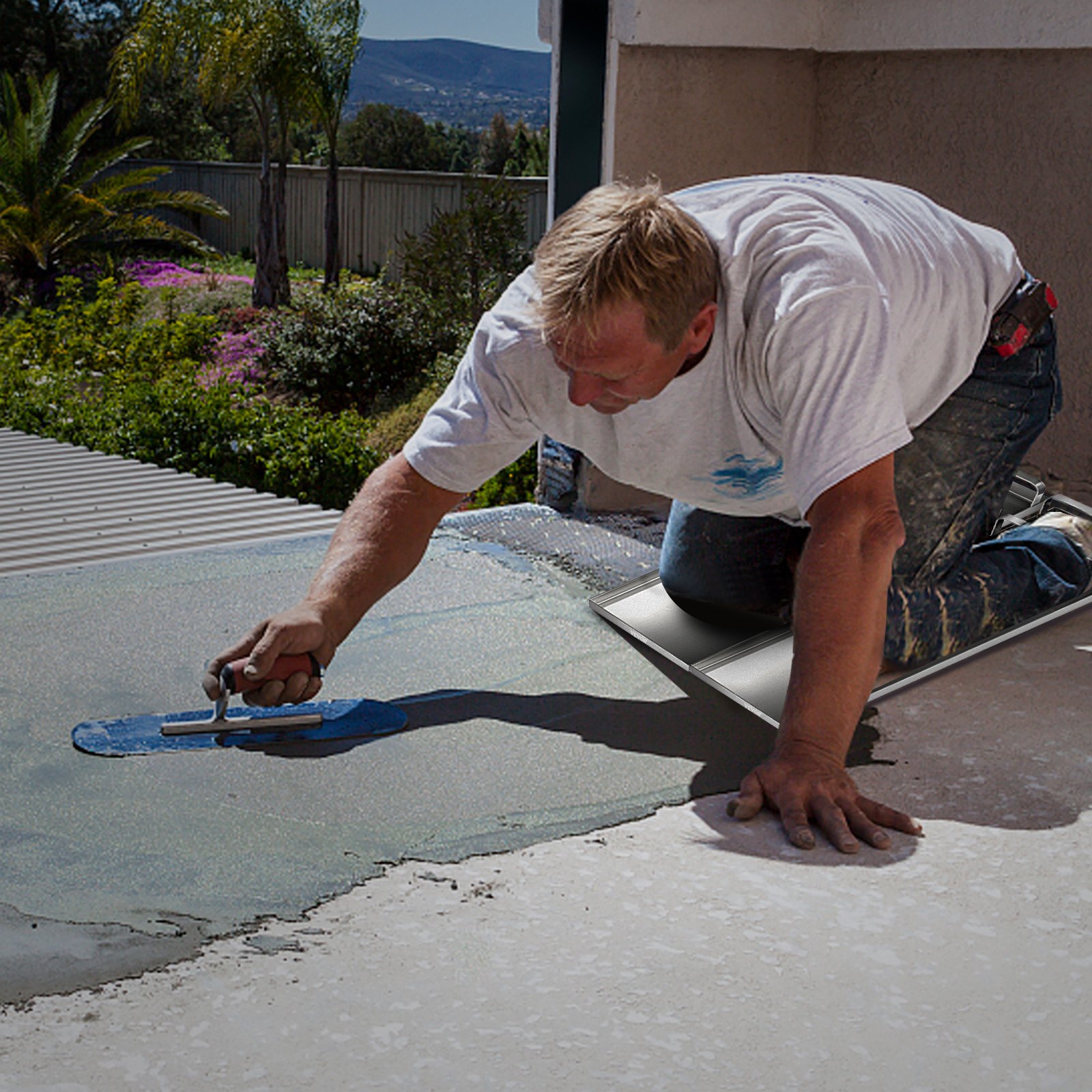 VEVOR Concrete Knee Boards 28” x 8” Slider Knee Boards, Kneeler Board Stainless Steel Kneeboards, Concrete Board Slider Tools, Pair Moving Sliders w/ Rouned Conner, for Cement & Concrete Finishing