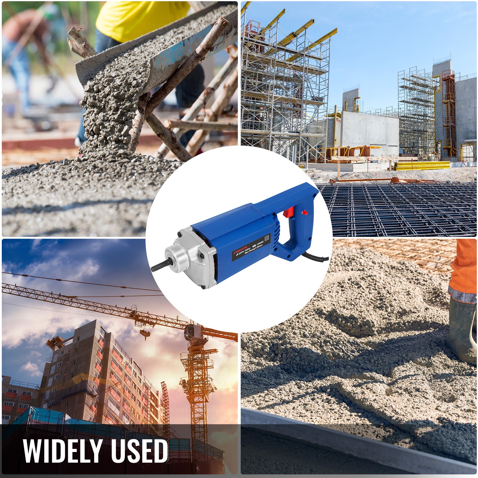 1300W Electric Concrete Vibrator 1.5M Hose Metal screw thread Nylon Shell