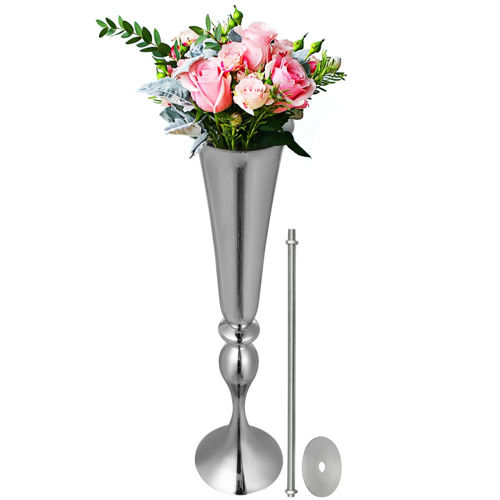 Trumpet Vase Flower Vases Centerpiece Silver 22" Party Celebration Ceremonies
