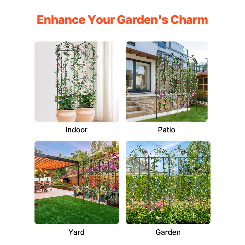 VEVOR Garden Trellis for Climbing Plants, 87 x 20 in, 4 Packs Rustproof Metal Garden Flower Trellis, Outdoor Climbing Rose Trellis Cucumbers Support, Decorative Clematis Trellis for Courtyards Lawns