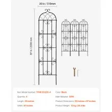 VEVOR 4 Packs Metal Garden Trellis for Climbing Plant Support 87x20 in Rustproof