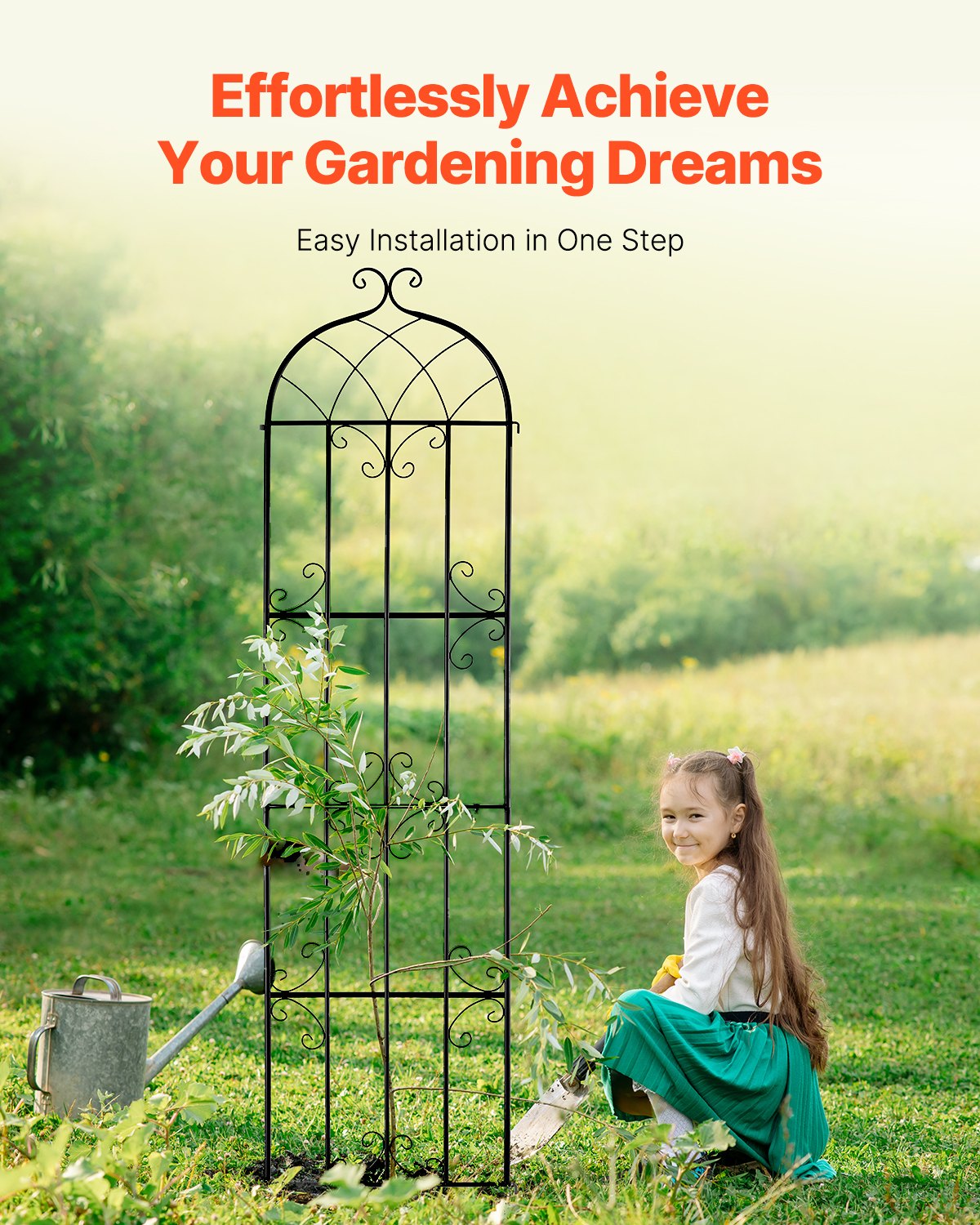 VEVOR Garden Trellis for Climbing Plants, 87 x 20 in, 4 Packs Rustproof Metal Garden Flower Trellis, Outdoor Climbing Rose Trellis Cucumbers Support, Decorative Clematis Trellis for Courtyards Lawns