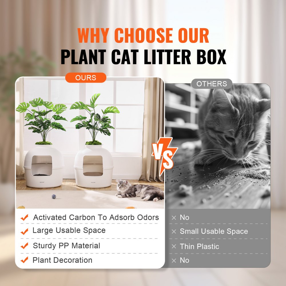 VEVOR Plant Cat Litter Box, Activated Carbon Adsorption System, Hidden Litter Box with 9.49 in Large Entrance, Lighting Decoration & Sturdy PP Material, Fit for Living Room/Corner/Outdoor Pool/Patio