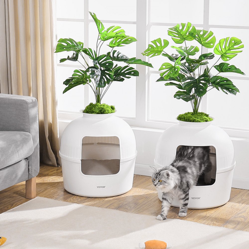 VEVOR Plant Cat Litter Box, Activated Carbon Adsorption System, Hidden Litter Box with 9.49 in Large Entrance, Lighting Decoration & Sturdy PP Material, Fit for Living Room/Corner/Outdoor Pool/Patio