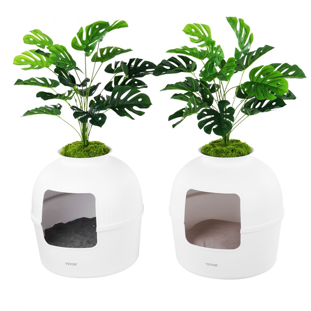 VEVOR Plant Cat Litter Box, Activated Carbon Adsorption System, Hidden Litter Box with 9.49 in Large Entrance, Lighting Decoration & Sturdy PP Material, Fit for Living Room/Corner/Outdoor Pool/Patio