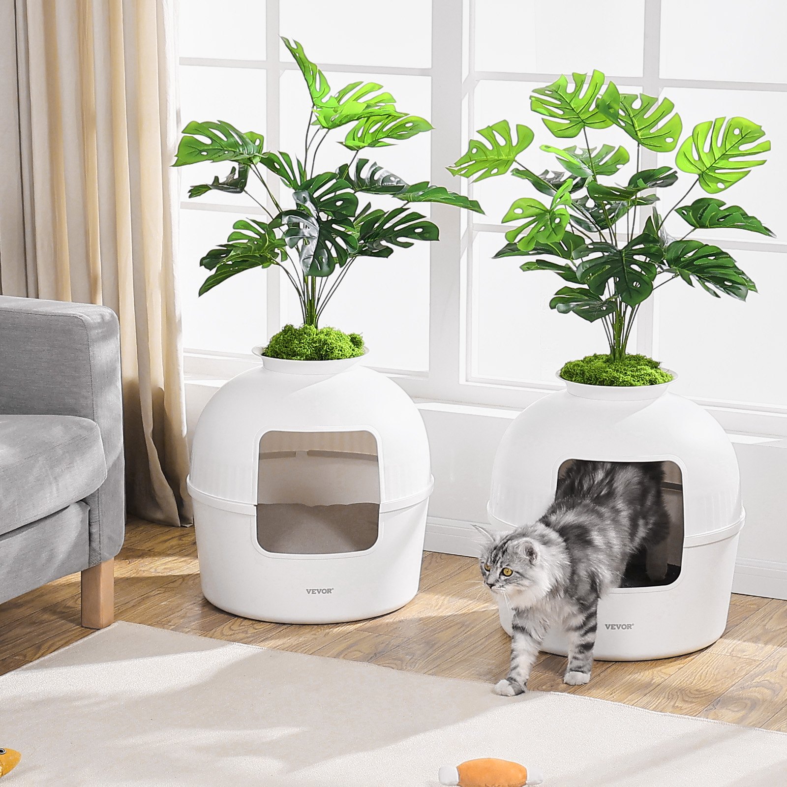 VEVOR Plant Cat Litter Box, Activated Carbon Adsorption System, Hidden Litter Box with 9.49 in Large Entrance, Lighting Decoration & Sturdy PP Material, Fit for Living Room/Corner/Outdoor Pool/Patio