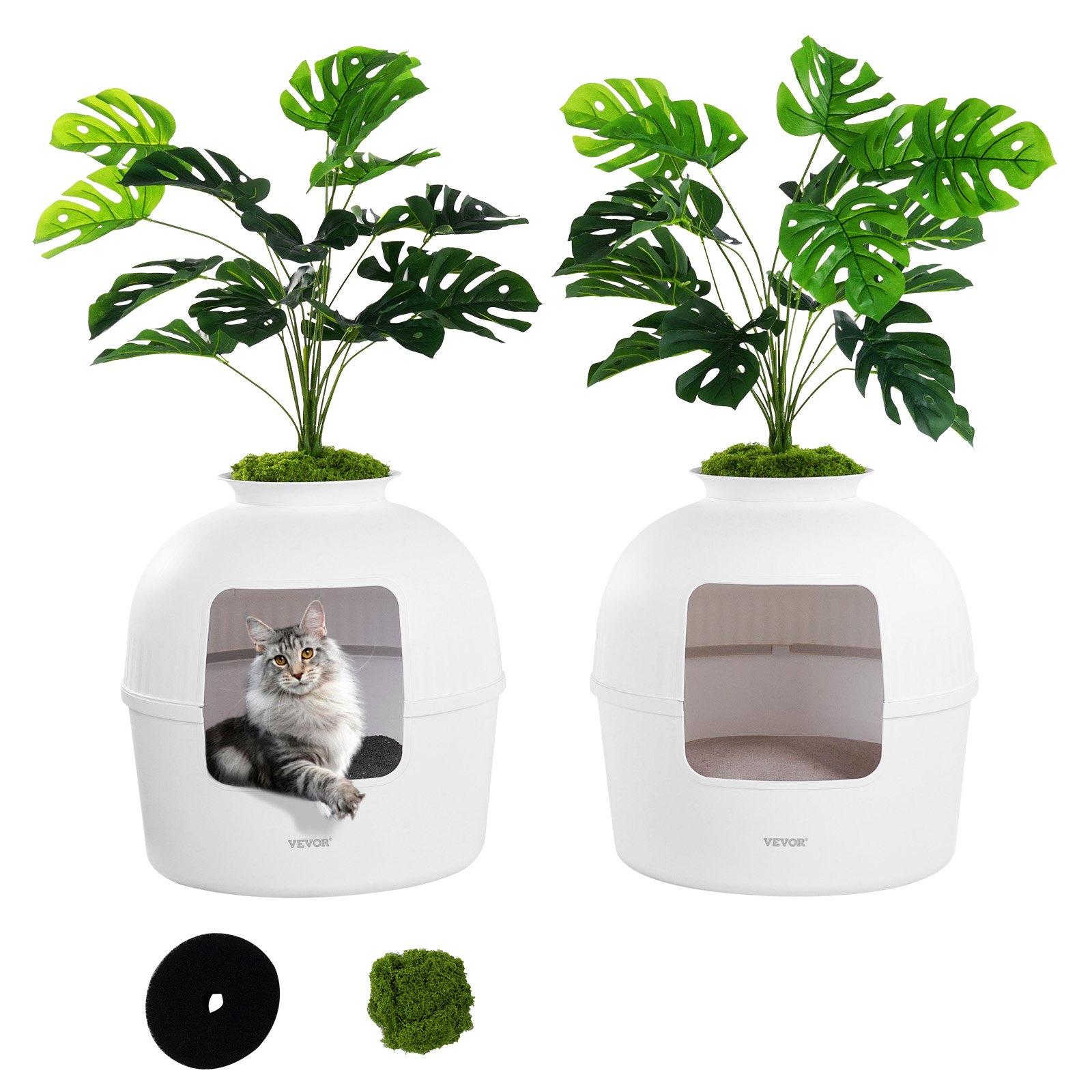 VEVOR Plant Cat Litter Box, Activated Carbon Adsorption System, Hidden Litter Box with 9.49 in Large Entrance, Lighting Decoration & Sturdy PP Material, Fit for Living Room/Corner/Outdoor Pool/Patio