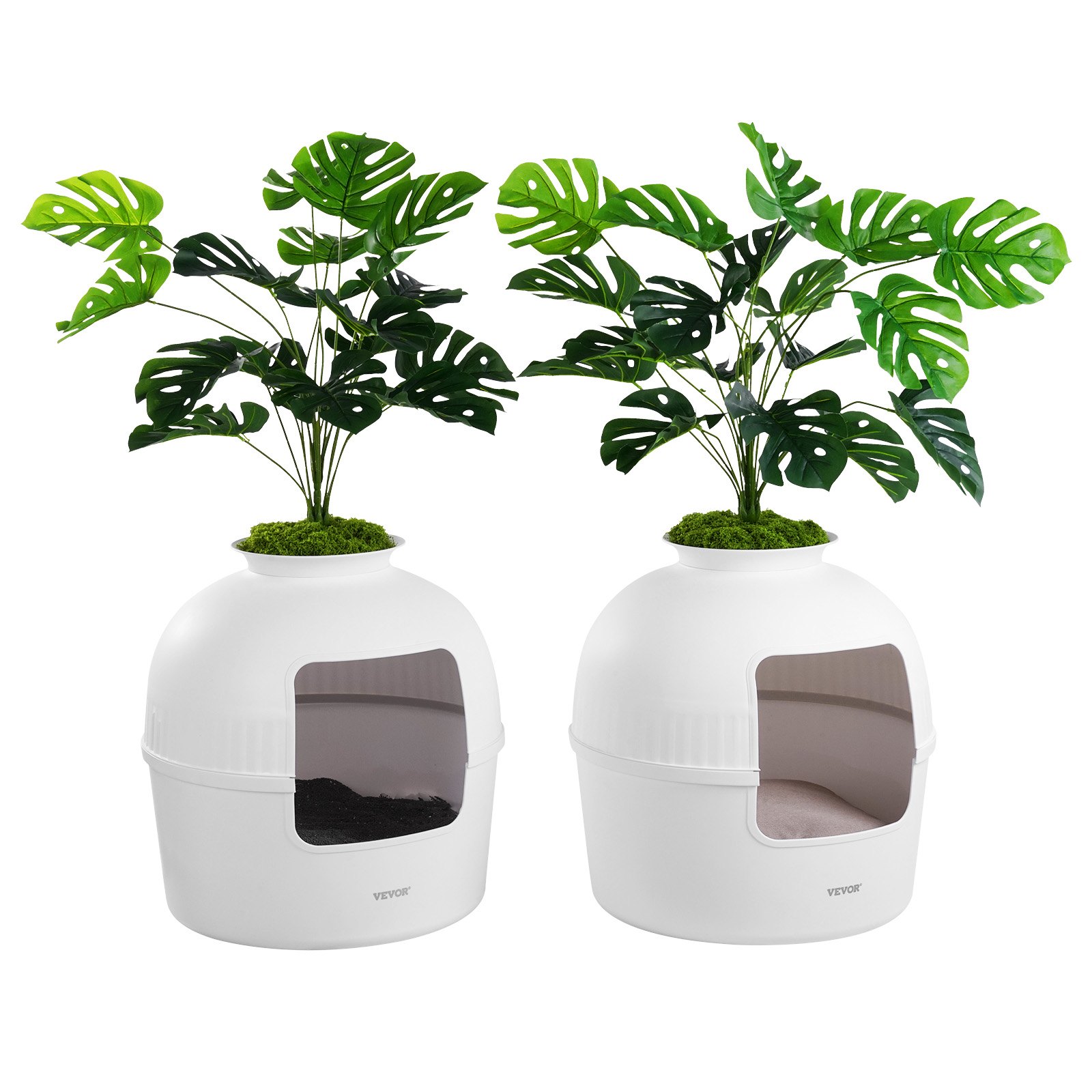 VEVOR Plant Cat Litter Box, Activated Carbon Adsorption System, Hidden Litter Box with 9.49 in Large Entrance, Lighting Decoration & Sturdy PP Material, Fit for Living Room/Corner/Outdoor Pool/Patio