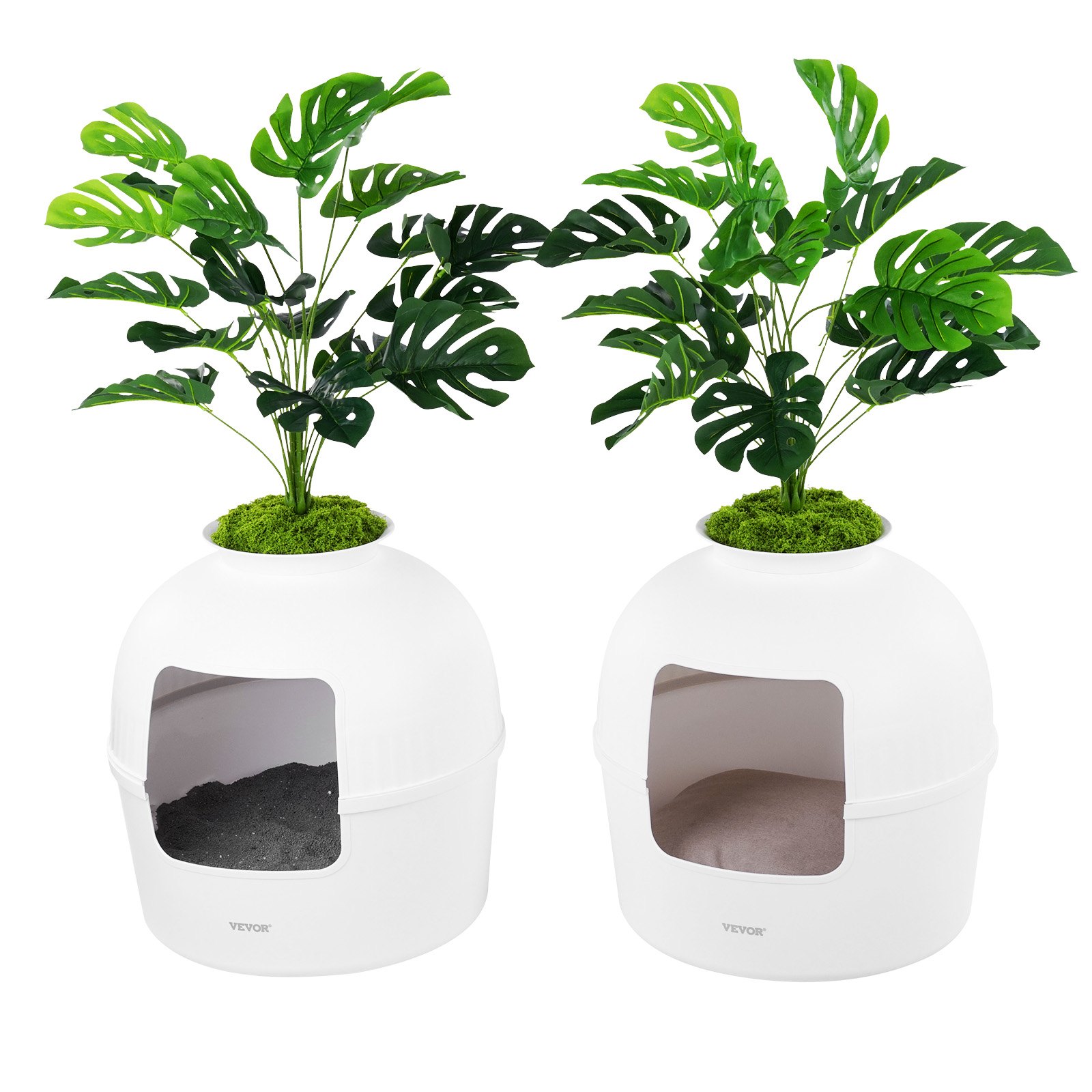 VEVOR Plant Cat Litter Box, Activated Carbon Adsorption System, Hidden Litter Box with 9.49 in Large Entrance, Lighting Decoration & Sturdy PP Material, Fit for Living Room/Corner/Outdoor Pool/Patio