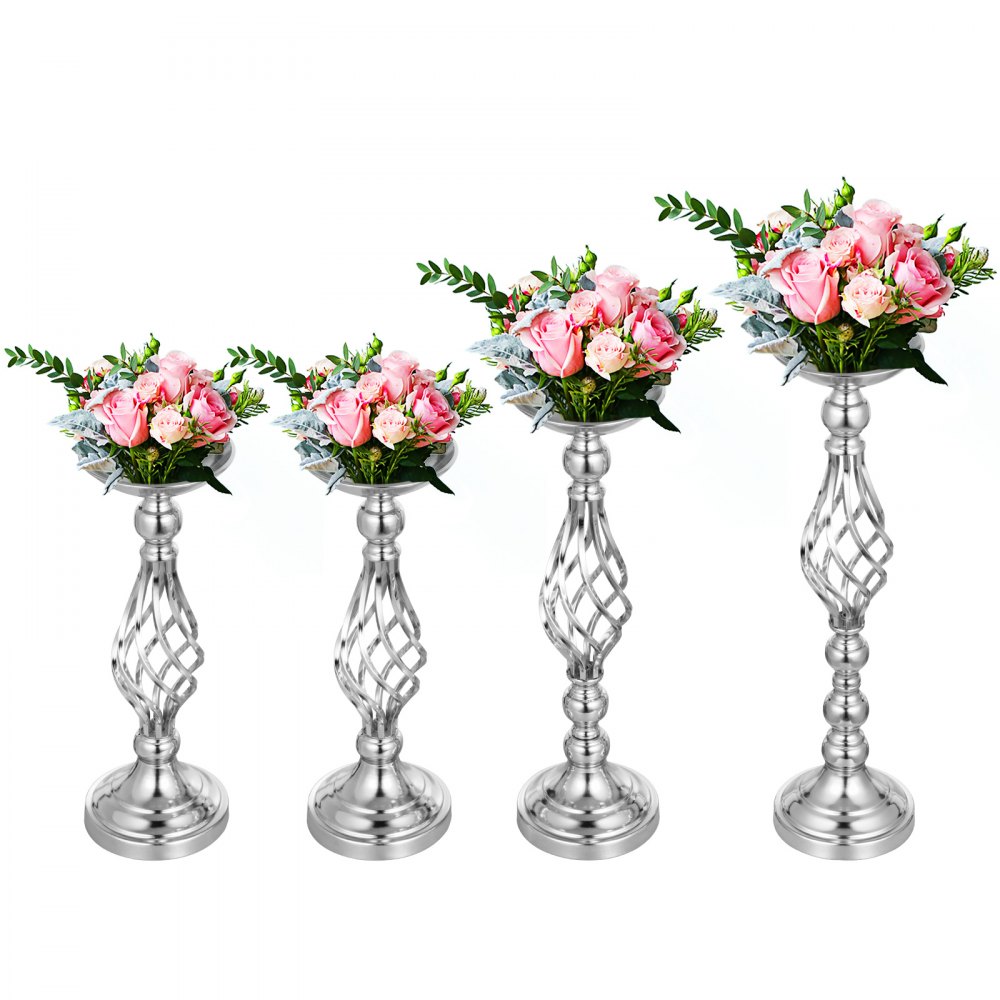 Flower Rack For Wedding Metal Candle Holders 4pcs Silver Centerpiece Flower Vase