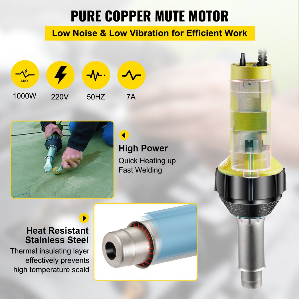 VEVOR Roofing Welder PVC Welding Gun 3 pcs 1000W 220V Hot Air Welding Tool Kit