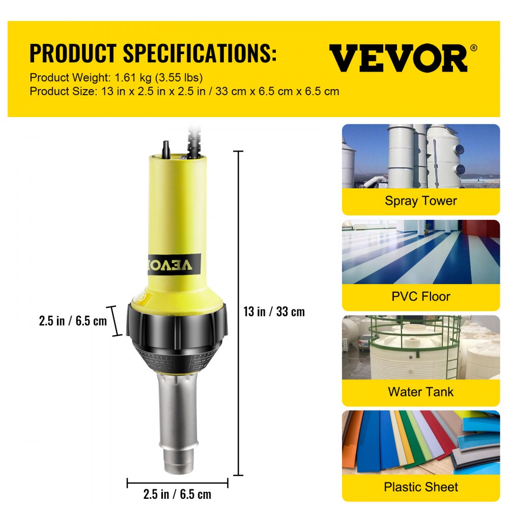 VEVOR Roofing Welder PVC Welding Gun 3 pcs 1000W 220V Hot Air Welding Tool Kit