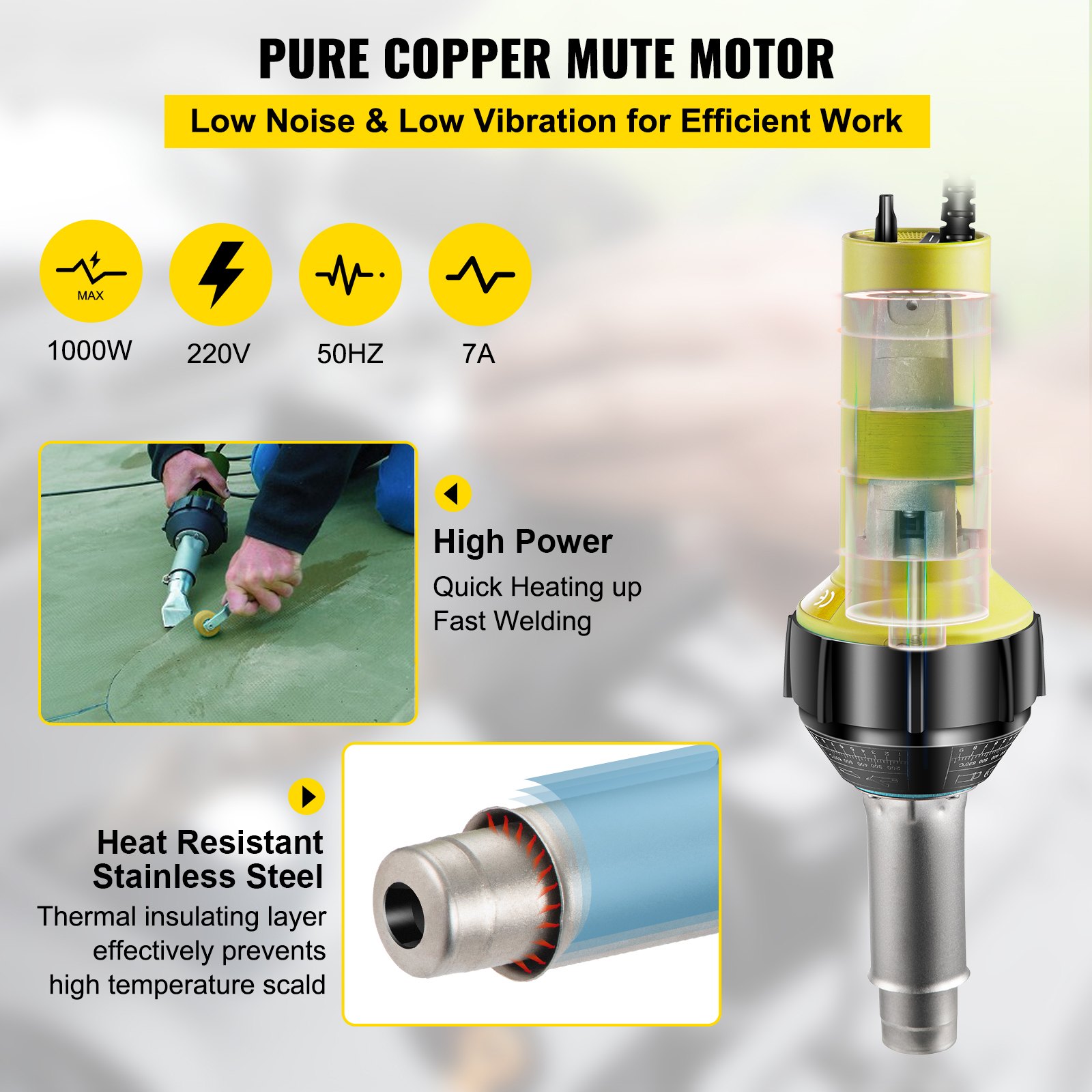 VEVOR Roofing Welder PVC Welding Gun 3 pcs 1000W 220V Hot Air Welding Tool Kit