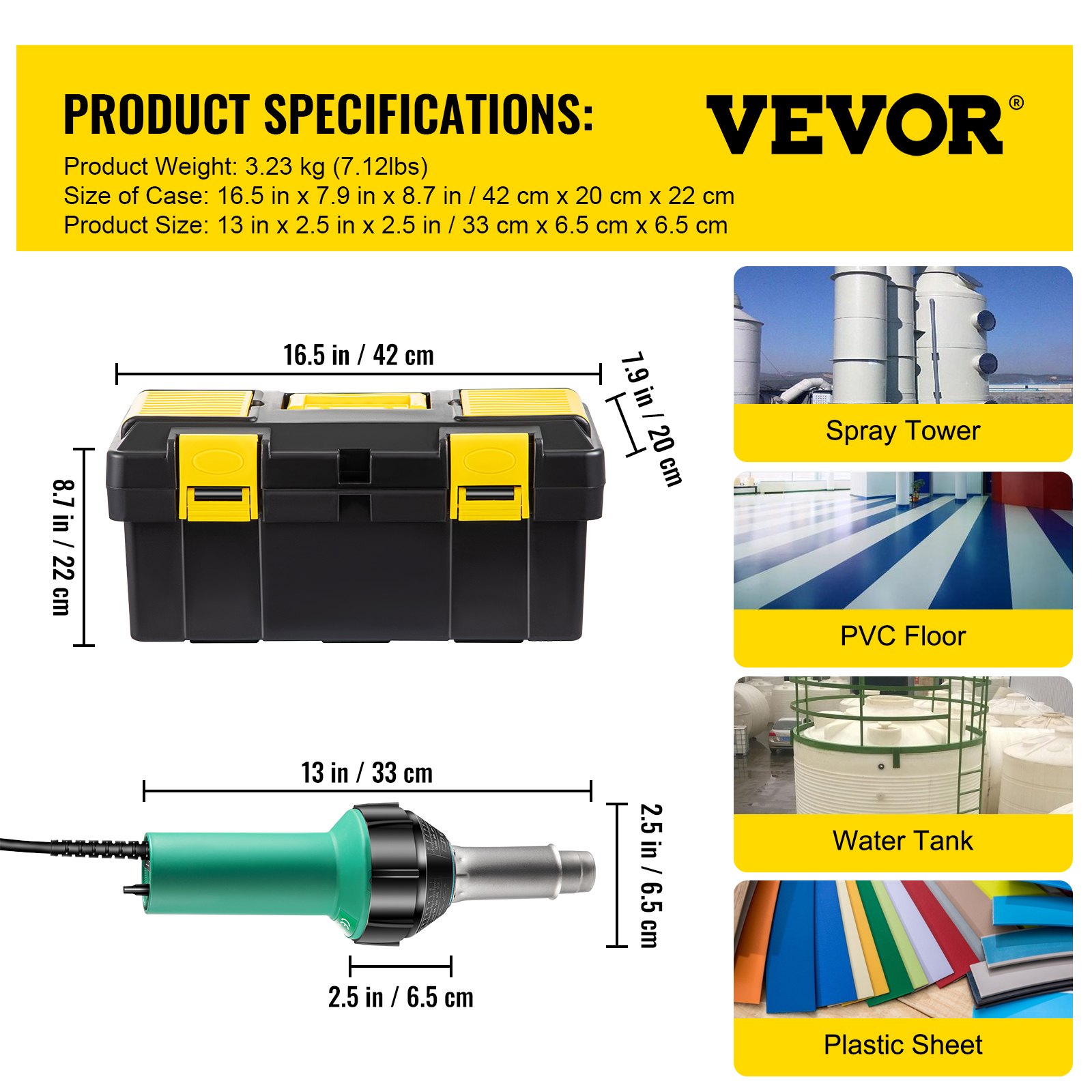 VEVOR Roofing Welder PVC Welding Gun 6 pcs 1600W 220V Welding Tool Kit w/ Case