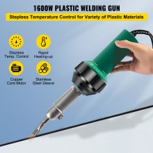 VEVOR Roofing Welder, 3 Pcs PVC Welding Gun, 1600W Hot Air Plastic Welder, 120V PVC Heat Gun, Plastic Welder w/ Mica Pipe Heating Core, Stepless Temperature Regulation 104-1112 °F Plastic Welder Kit