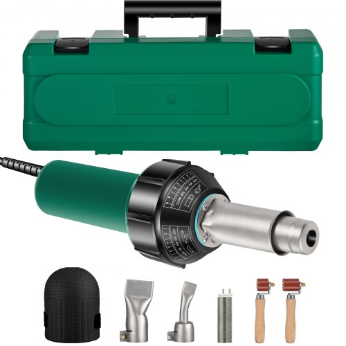 VEVOR Roofing Welder, 6 Pcs PVC Welding Gun, 1600W Pvc Welder With Case, 120V PVC Heat Gun, Plastic Welder w/ Mica Pipe Heating Core, Stepless Temperature Regulation 104-1112 °F Plastic Welder Kit