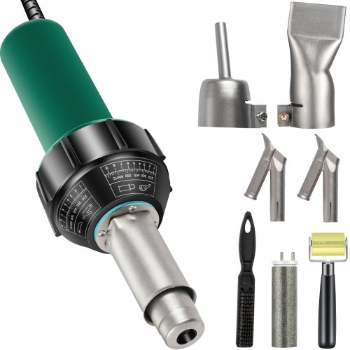 VEVOR Roofing Welder, 6 Pcs PVC Welding Gun, 1600W Hot Air Plastic Welder, 120V PVC Heat Gun, Plastic Welder w/ Mica Pipe Heating Core, Stepless Temperature Regulation 104-1112 °F Plastic Welder Kit