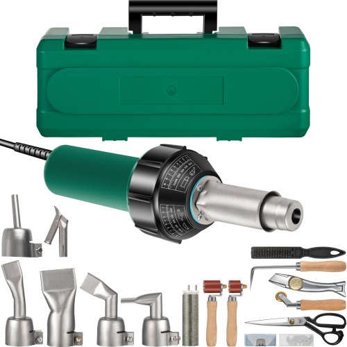 VEVOR Roofing Welder, 16 PCS PVC Welding Gun, 1600W PVC Welder With Case, 120V PVC Heat Gun, Plastic Welder w/ Mica Pipe Heating Core, Stepless Temperature Regulation 104-1112 °F Plastic Welder Kit