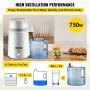 VEVOR Pure Water Distiller 4L Stainless Steel Inner Water Distillation 750W Water Purifier Filter Water Distillers Machine with Collection Bottle for Offices Homes, White
