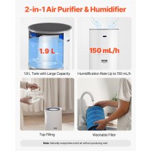 Air Purifier 1090 ft²/h True HEPA 11 Filter Air Cleaner for Home Large Room