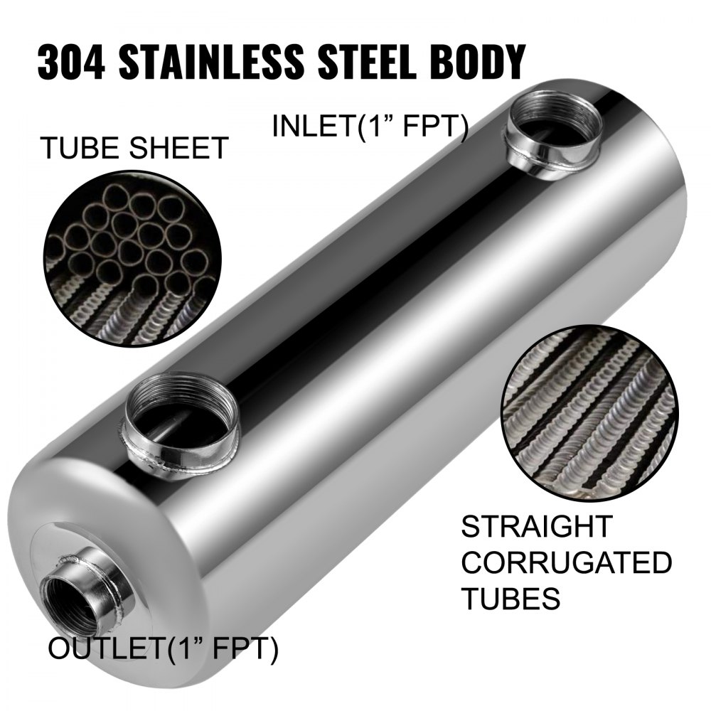 Pool Heat Exchanger Tube Shell Heat Exchanger 400k Ss304 Same Side 1"+ 2"fpt