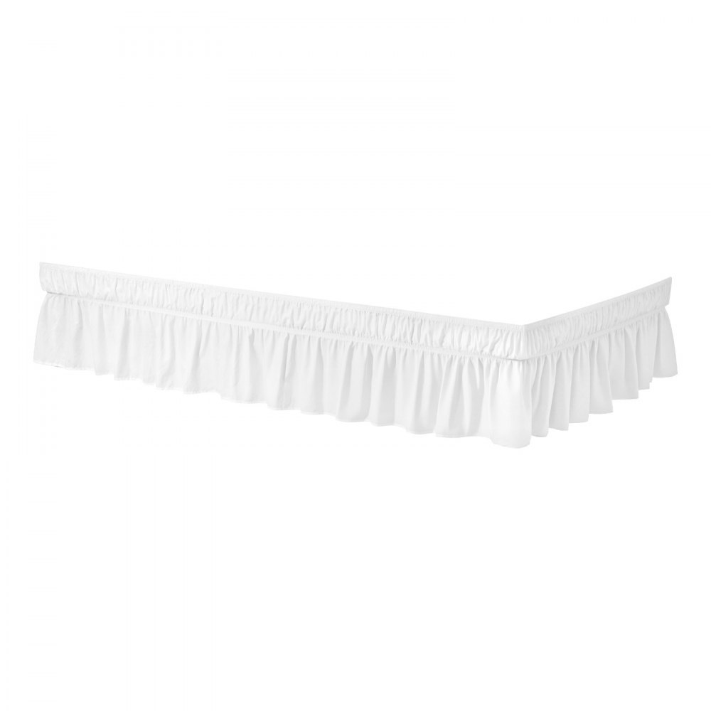 VEVOR Wrap Around Bed Skirt, 15 in Drop, White Dust Ruffle Queen Size, Three Sides Adjustable Bedskirt with Easy Fit Elastic Strap, Wrinkle-Free & Fade-Resistant, Machine Washable, for Queen Size Bed
