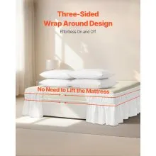 VEVOR Wrap Around Bed Skirt, 15 in Drop, White Dust Ruffle Queen Size, Three Sides Adjustable Bedskirt with Easy Fit Elastic Strap, Wrinkle-Free & Fade-Resistant, Machine Washable, for Queen Size Bed