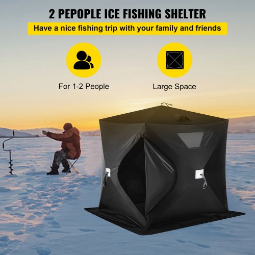 VEVOR 2-3 Person Ice Fishing Shelter Tent, 300D Oxford Fabric Portable Ice Shelter with Pop-up Pull Design, Strong Waterproof and Windproof Ice Fish Shelter for Outdoor Fishing, Black