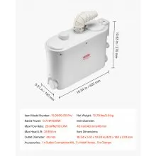 Macerator Pump 500W 29 GPM Flow 26 ft Head Lift Pump for Kitchen Basement Sink