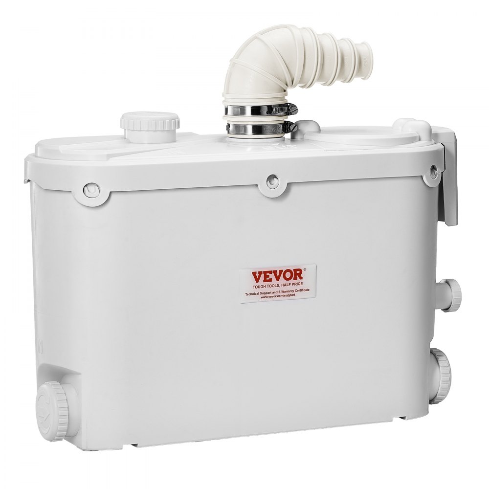 VEVOR Macerator Pump, 500W, 110 L/min(29 GPM) Flow, 26 ft/8 m Head, Macerator Sewerage Toilet Pump with 4 Water Inlets, Waste Water Disposal Upflush Machine for Kitchen, Basement, Shower, Sink, Laundry, Bathtub